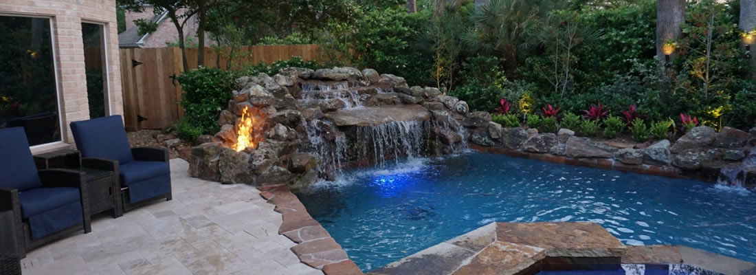 Nashville backyard pool with water features