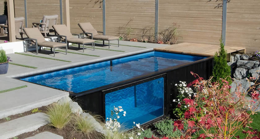 Shipping Container Pool with side glass window