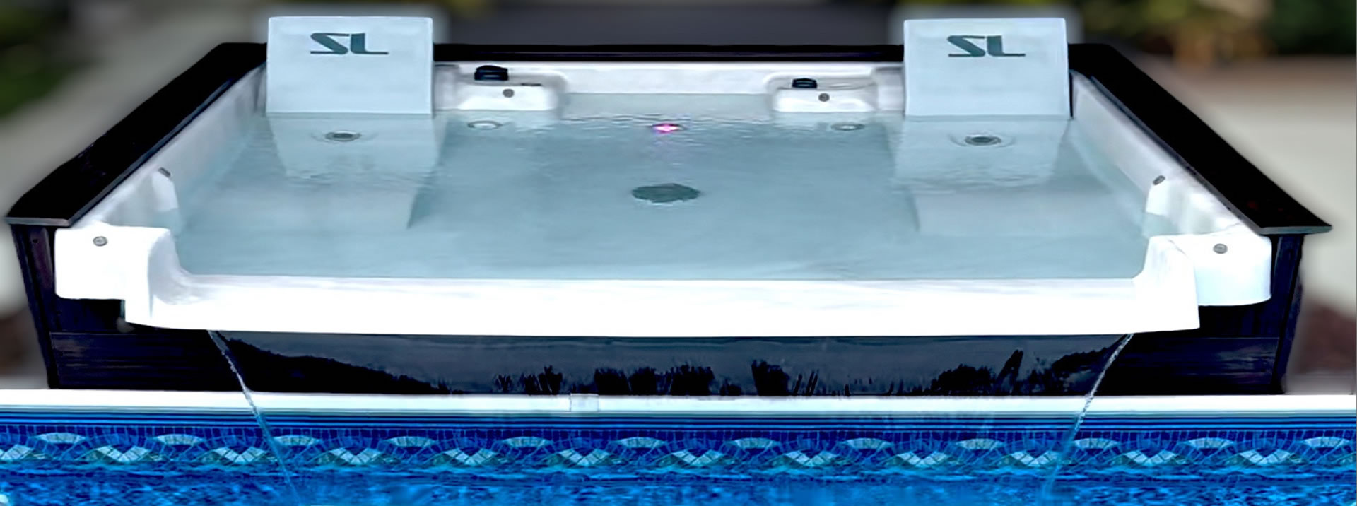 Shelf Lounger pool shelf with fountains and waterfall