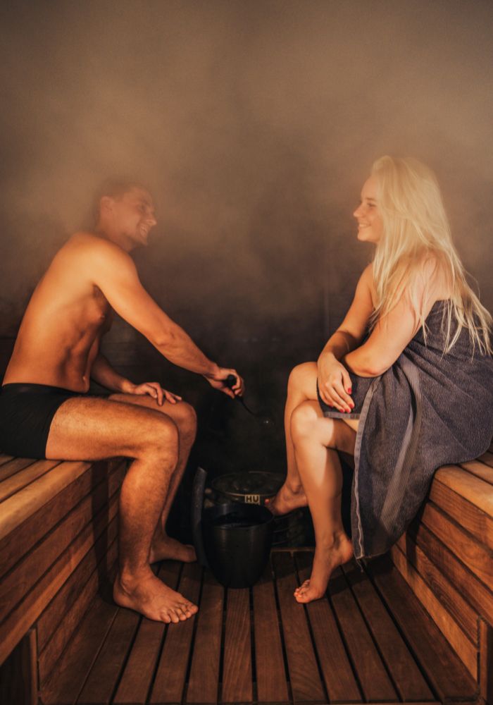 couple sauna pool and spa