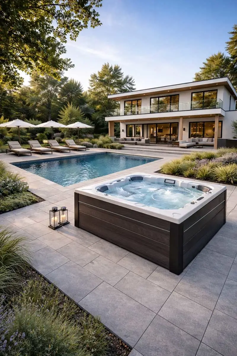 Hot Tub and pool in backyard.